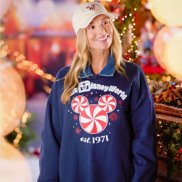 Disney Tops - Disney Mickey Mouse Icon Peppermint Swirl Sweatshirt - Holiday Pullover WDW
